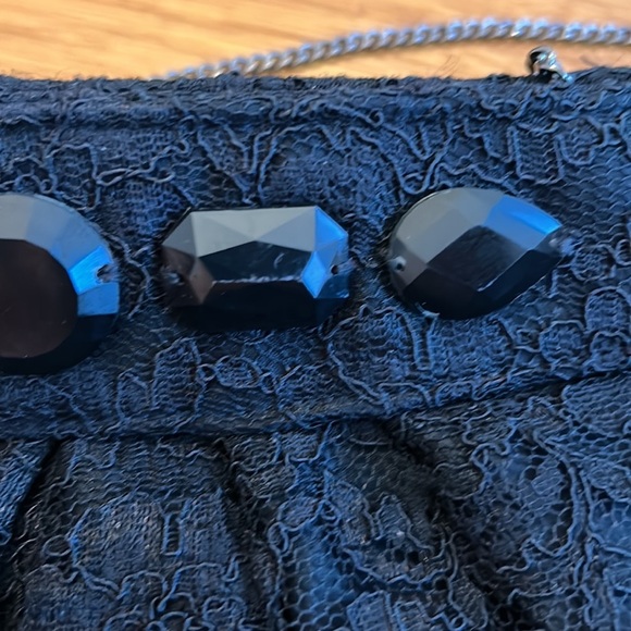 WHBM Womens Lace and Jewel Evening Bag Clutch Chain Strap Black Holiday - Picture 6 of 6